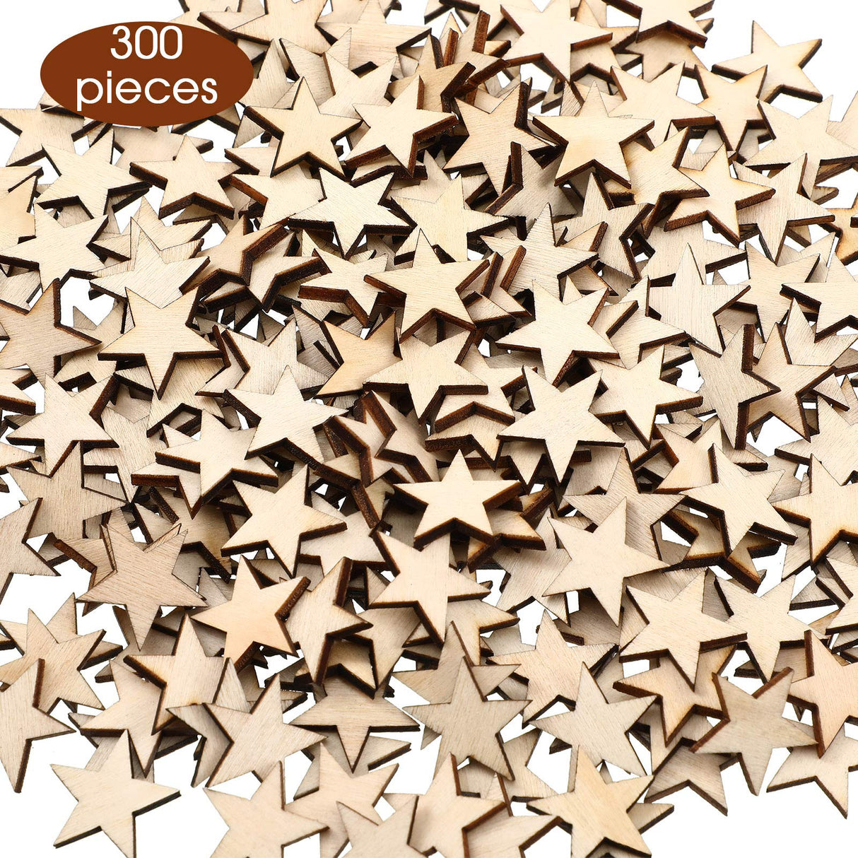 300 Pieces Wooden Stars Shape Unfinished Wood Stars Pieces Blank Wood Pieces Wooden Cutouts Ornaments for Craft Project and Christmas Party Wedding Gejoy