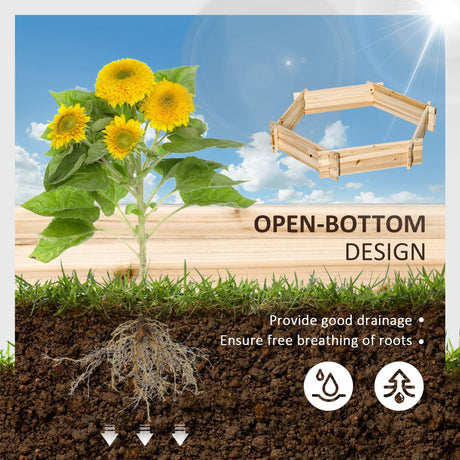 Outsunny Wooden Raised Garden Bed, Hexagon Screwless Planters for Outdoor Plants, Vegetables, Flowers, Herbs, 39" x 36" x 6", Natural Wood Outsunny