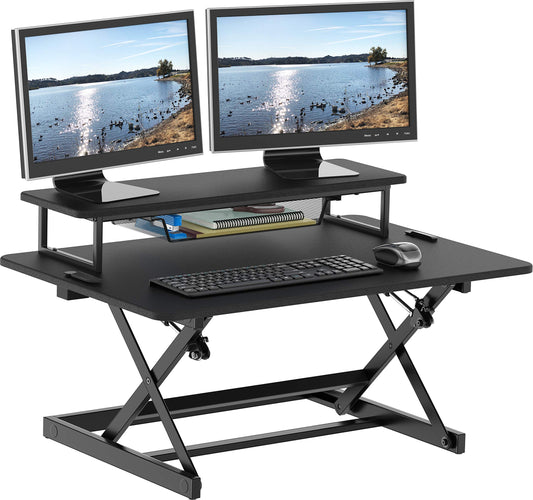 SHW 36-Inch Height Adjustable Standing Desk Sit to Stand Riser Converter Workstation, Black - WoodArtSupply