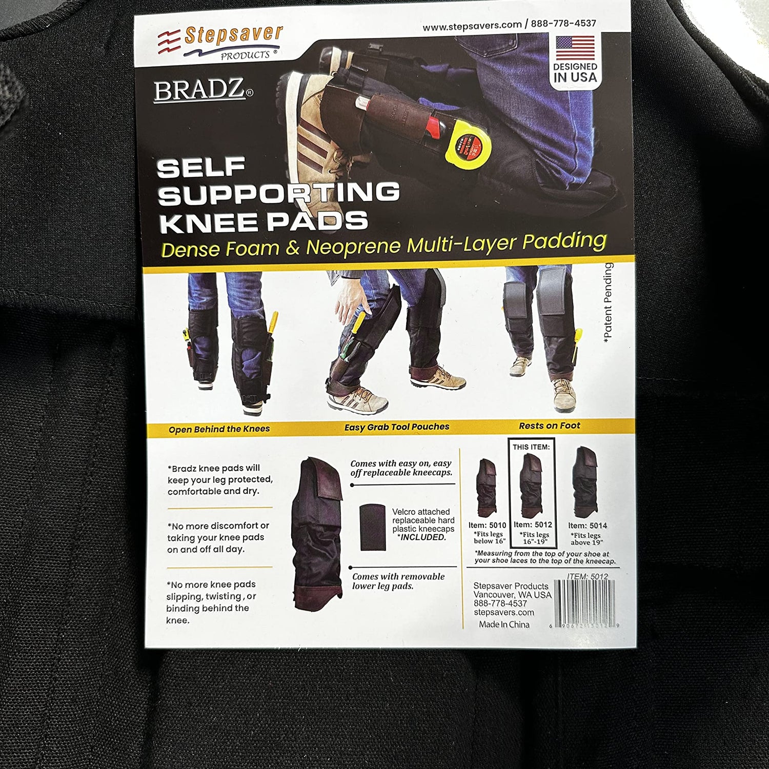 bradz Self-Supporting Knee Pads with built in tool pouches and replacable kneecaps offer open behind the knee all day comfort (5012 Medium, Camo) bradz