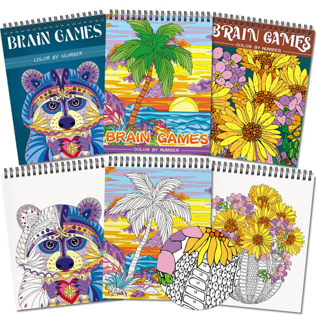 Kalysky Color by Numbers for Adults,3 Adult Coloring Books -Fun Coloring Pages of Flowers Nature Landscapes Animals,Brain Game for Adults Kalysky