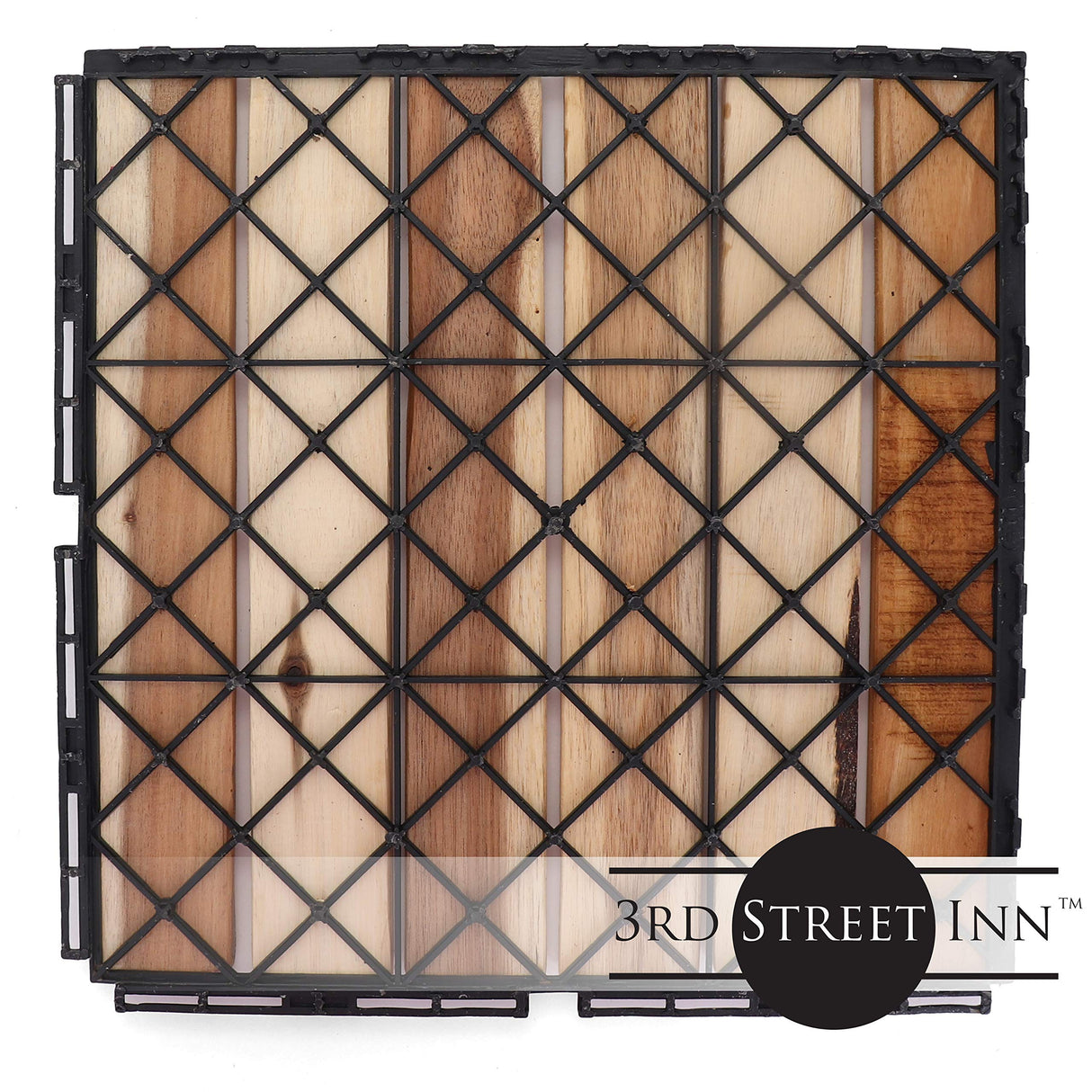 Deck Tiles - Patio Pavers - Acacia Wood Outdoor Flooring - Interlocking Patio Tiles - 12"x12" (20 Pack) - Natural Acacia Finish - Straight Pattern 3rd Street Inn