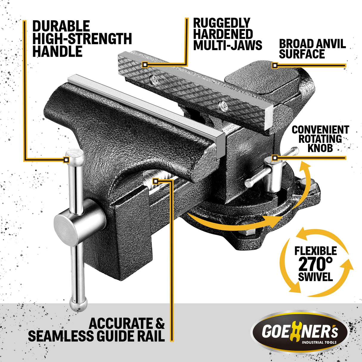 Bench Vise 6” - Table Vice For Workbench, Utility Vise with Heavy Duty Cast Iron, Multi-Jaw, 270 Degree Swivel Base, Larger Anvil, Easy Adjustment GOEHNER's