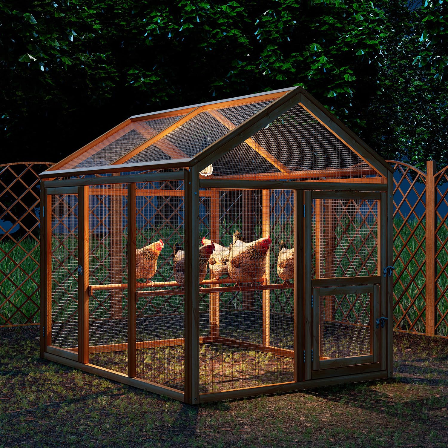 MoNiBloom Outdoor Chicken Coop Large Hen House Poultry Cage with Roosting Rods, Farmhouse Backyard Wood Rabbit Hutch Small Pets Playpens Spire Shaped - WoodArtSupply