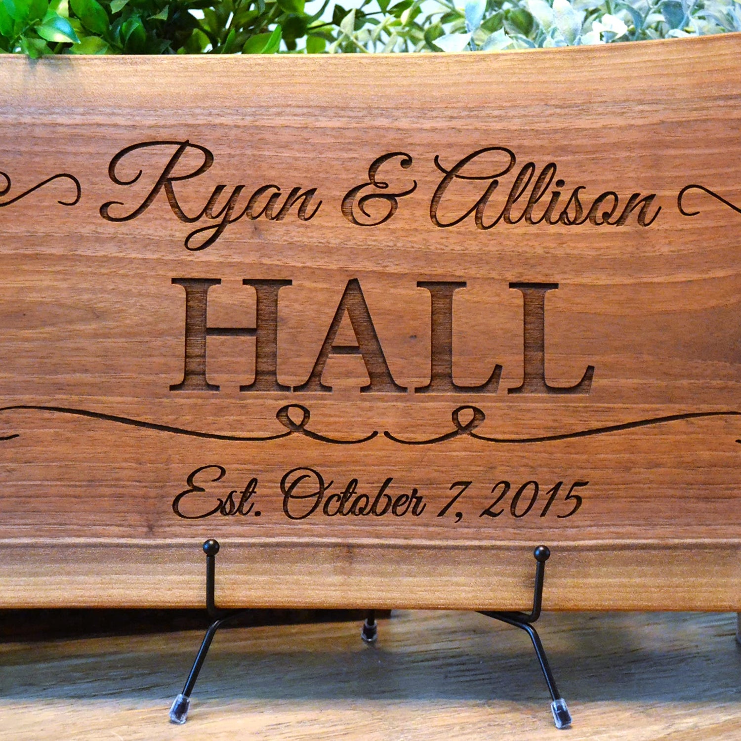 Personalized Cutting Board Wedding Gift Elegant Walnut Polished Live Edge Wood Display Custom Engraved Rustic Unique Anniversary Bride Groom Newlywed GK Grand Personal-Touch Premium Creations