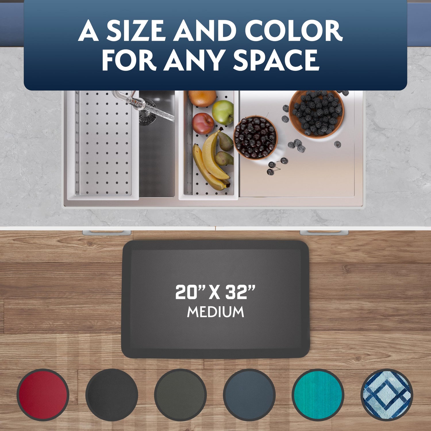 Sky Solutions Anti Fatigue Floor Mat - 3/4" Thick Cushioned Kitchen Rug, Standing Desk Mat - Comfort at Home, Office, Garage - Non Slip, Durable and Sky Solutions