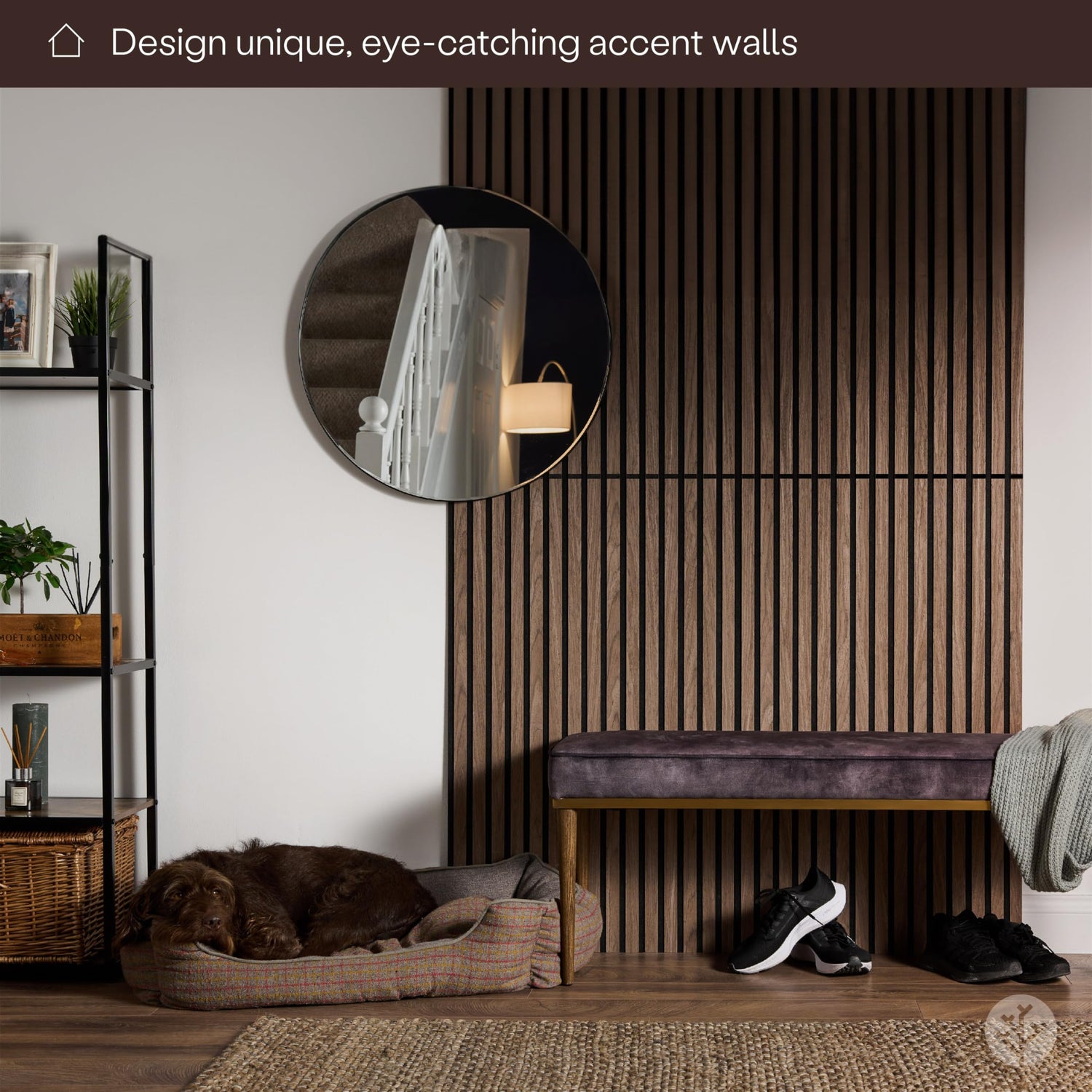 SLATPANEL Two Acoustic Wood Wall Veneer Slat Panels - Walnut | 47.24” x 12.6” Each | Soundproof Paneling | Wall Panels for Interior Wall Decor | Slatpanel