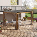 Outsunny 10' x 13' Louvered Pergola Hardtop Gazebo with Adjustable Aluminum Roof and Frame, Outdoor Pergola with Curtains and Netting, for Garden, Outsunny