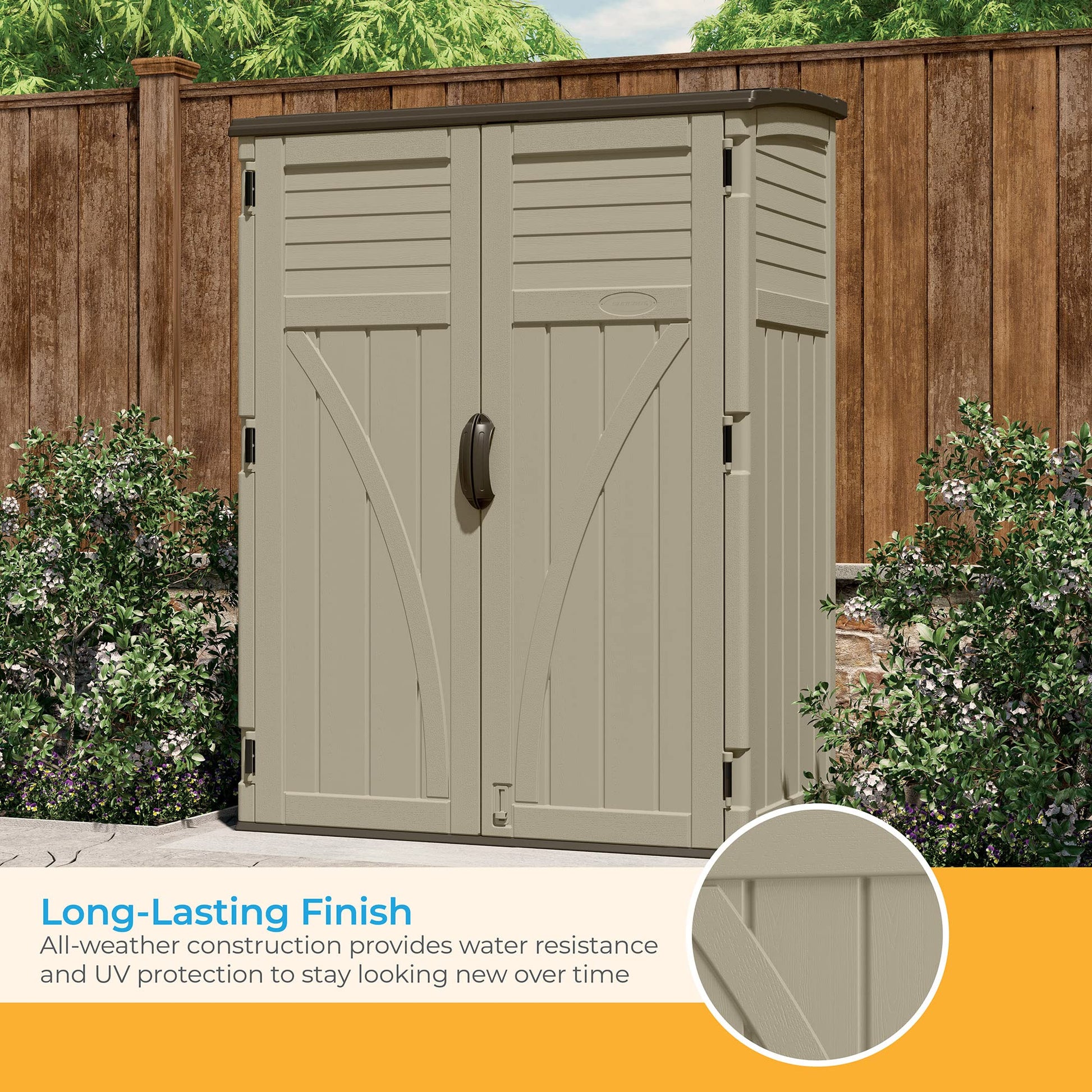 Suncast 54 Cubic Feet Vertical Storage Shed with Durable Plastic Construction, Multiple Wall Panels and Ample Space for Outdoor Storage - WoodArtSupply