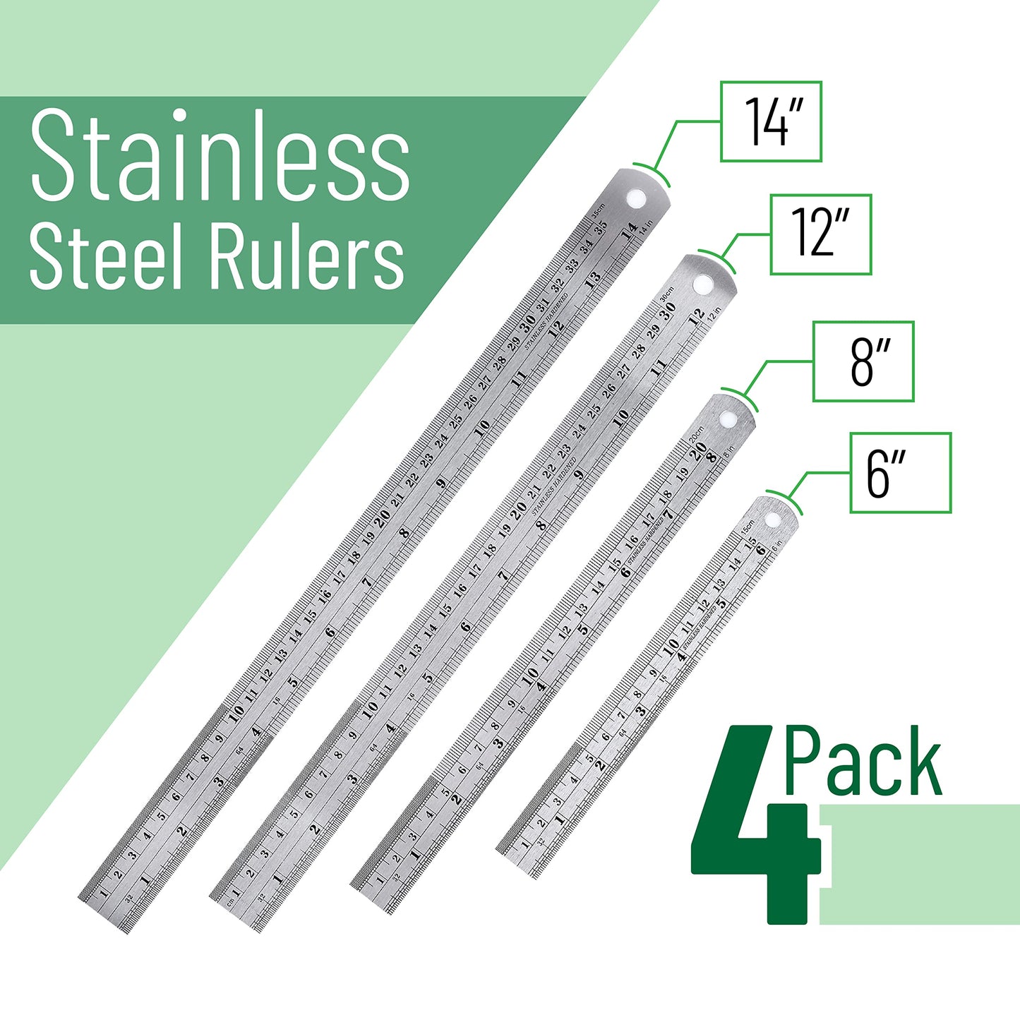 Mr. Pen Steel Rulers, 6, 8, 12, 14 inch Metal Rulers, Pack of 4 - WoodArtSupply