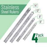 Mr. Pen Steel Rulers, 6, 8, 12, 14 inch Metal Rulers, Pack of 4 Mr. Pen