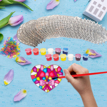 28 Sets Heart Suncatchers for Windows Valentine's Day Suncatcher Craft Kits DIY Window Paint Art Heart Sun Catchers for Classroom Art Craft Mother's