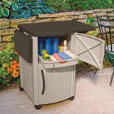 Suncast DCP2000 Portable Outdoor Patio Backyard Grilling Entertainment Serving Prep Station Table with Cabinet Storage and Drop Leaf Extensions, Suncast