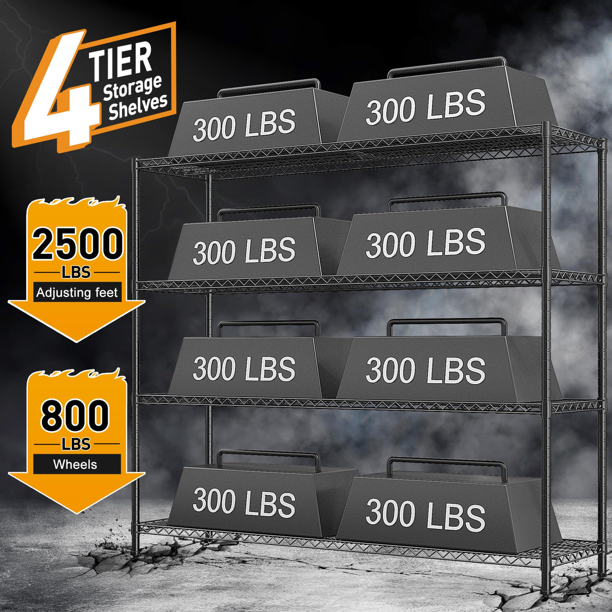 REIBII 55.5''W Storage Shelves 2500LBS Wire Shelving Rack with Wheels 75.6" H Heavy Duty Shelving Unit Adjustable Metal Shelves for Storage Rack REIBII