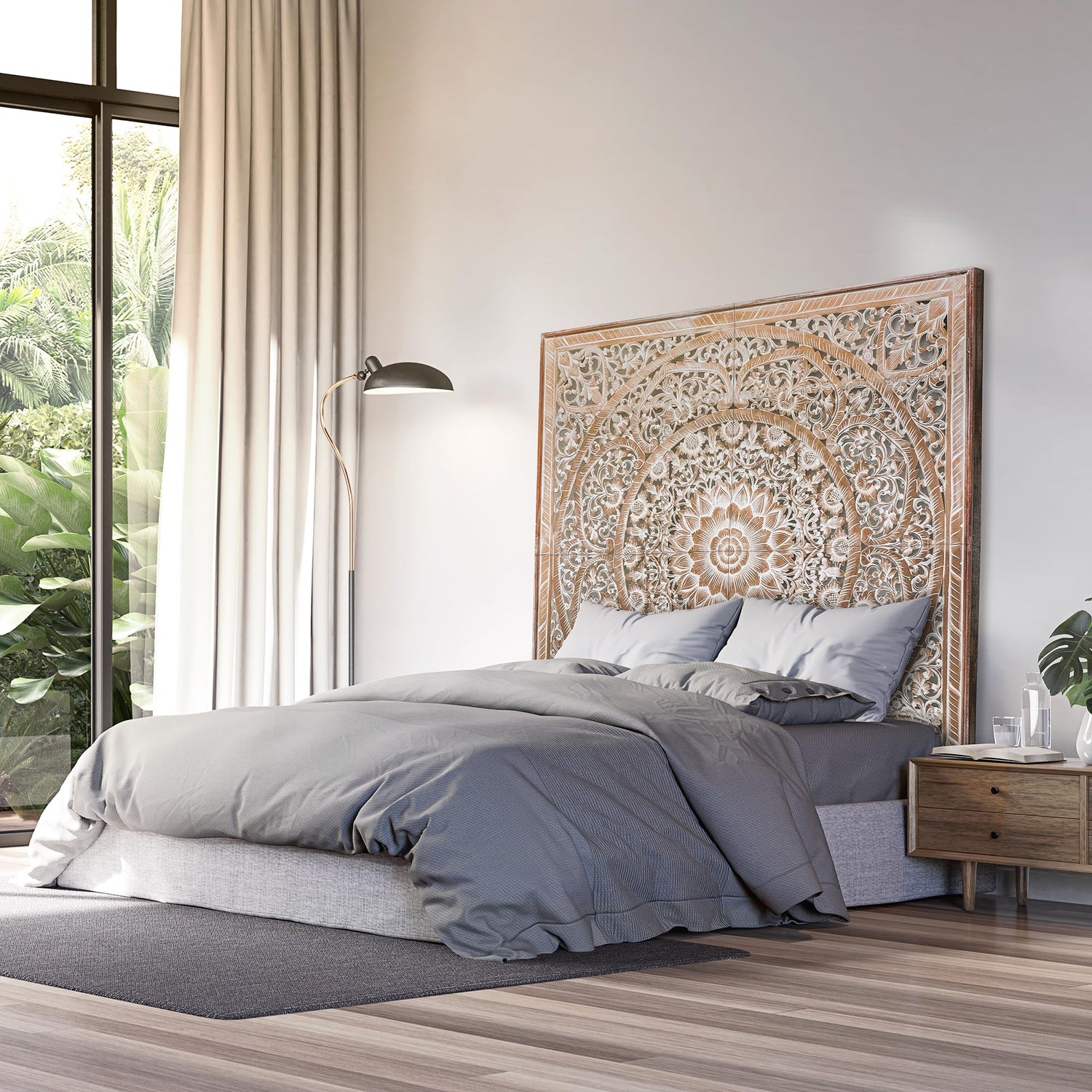 Queen Wood Headboard Rustic | Carved Full Headboard Only | Wooden Headboard Full Size Bed | Wall Mount Headboard Queen | Full Bed Headboard Panels KultureDeco