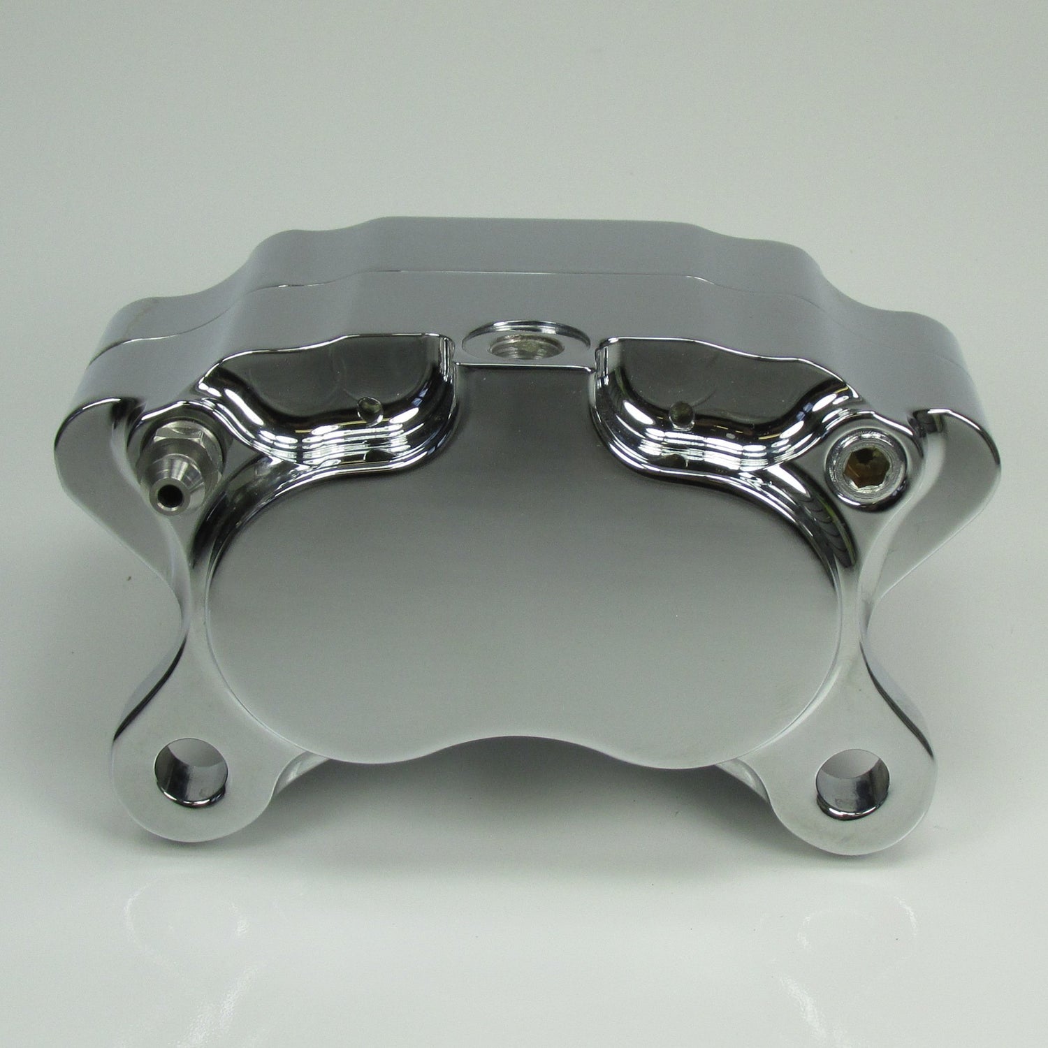 Chrome Ultima 4-piston Billet Aluminum Motorcycle Brake Caliper WITH PADS - Mounting Kits Also Available - Harley Chopper Bobber Cafe Racer Billet Proof Designs