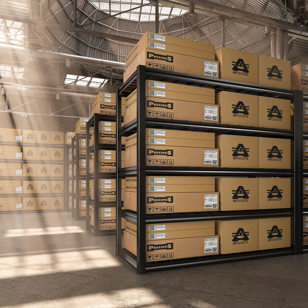 REIBII 48.2''W Garage Shelving 3000LBS Heavy Duty Storage Shelves 72''H Adjustable 5 Tier Metal Shelving for Garage Storage Rack Industrial Shelves REIBII