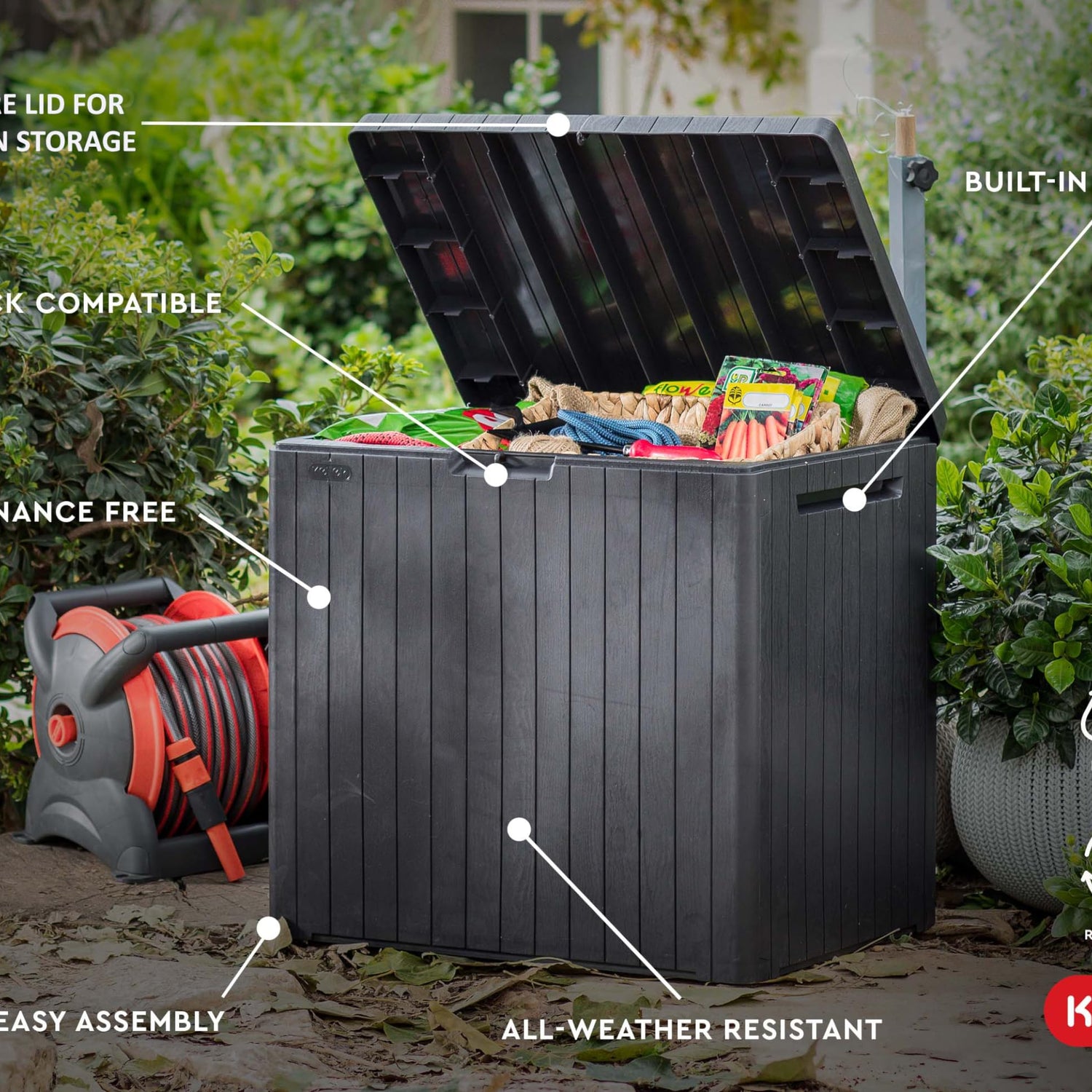 Keter City 30 Gallon Resin Deck Box for Patio Furniture, Pool Accessories, and Storage for Outdoor Toys, Grey Keter