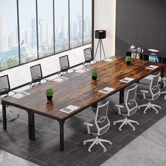 Tribesigns 13FT Conference Table,Large Rectangle Meeting Seminar Table for 12-16 Person,Long Business Tables (Brown, 4PCS) - WoodArtSupply