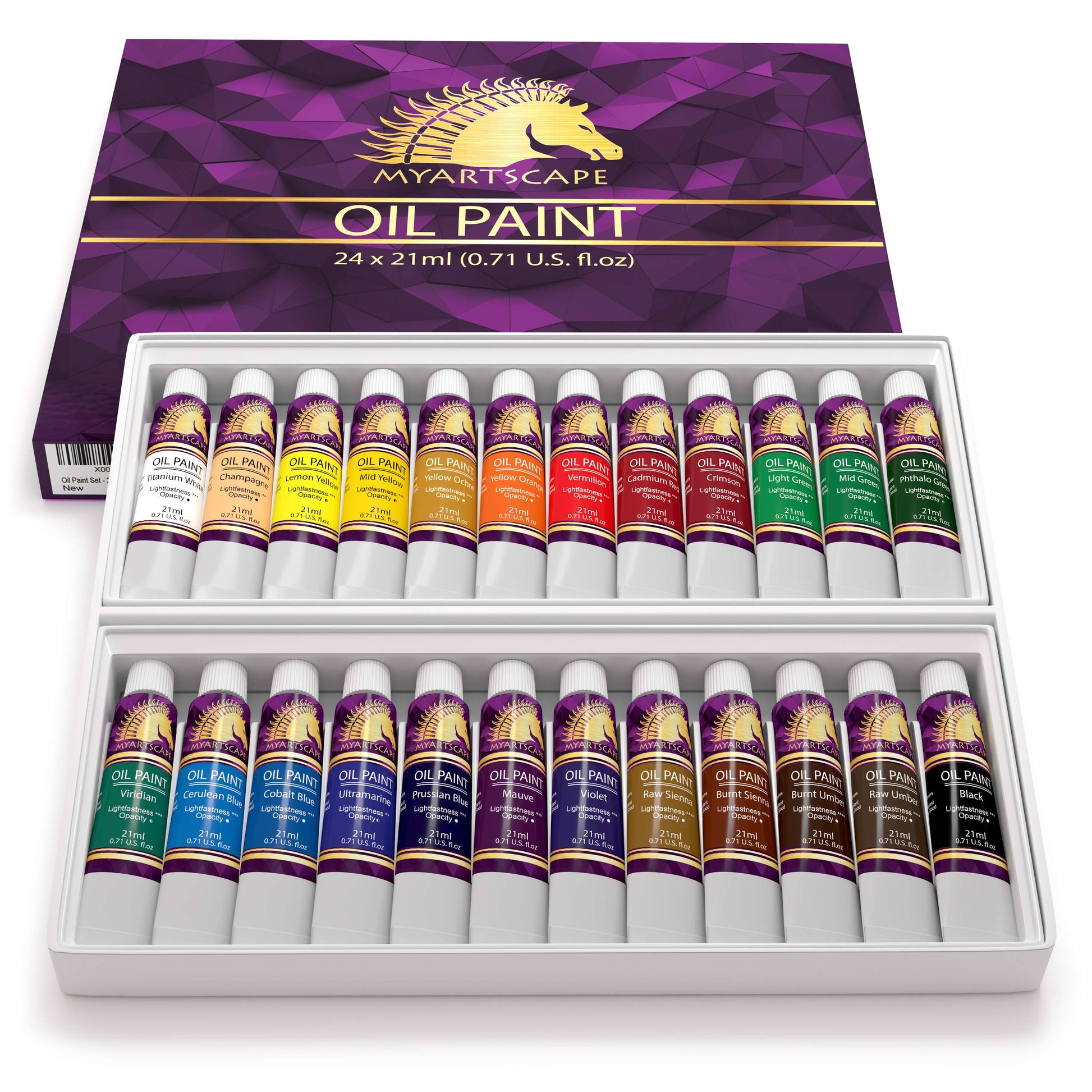 MyArtscape Oil Paint Set - 24 x 21ml Tubes - Artist Quality - Rich Vivid Oil-based Colors - Lightfast - Heavy Body - Great Saturation - Glossy Finish - WoodArtSupply