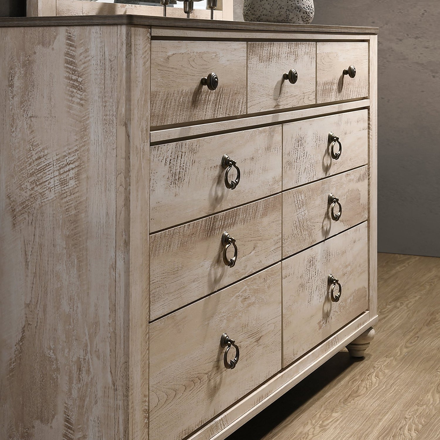 Roundhill Furniture Amerland Contemporary White Wash Finish 4-Piece Bedroom Set, Roundhill Furniture