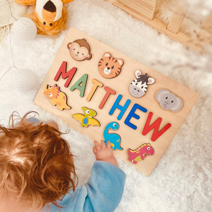 Individz Name Puzzle for Kids Personalized, Custom Baby Toddler, 1st Birthday Gifts Girl and Boy, Montessori Learning Toy, Toddler Puzzles with - WoodArtSupply