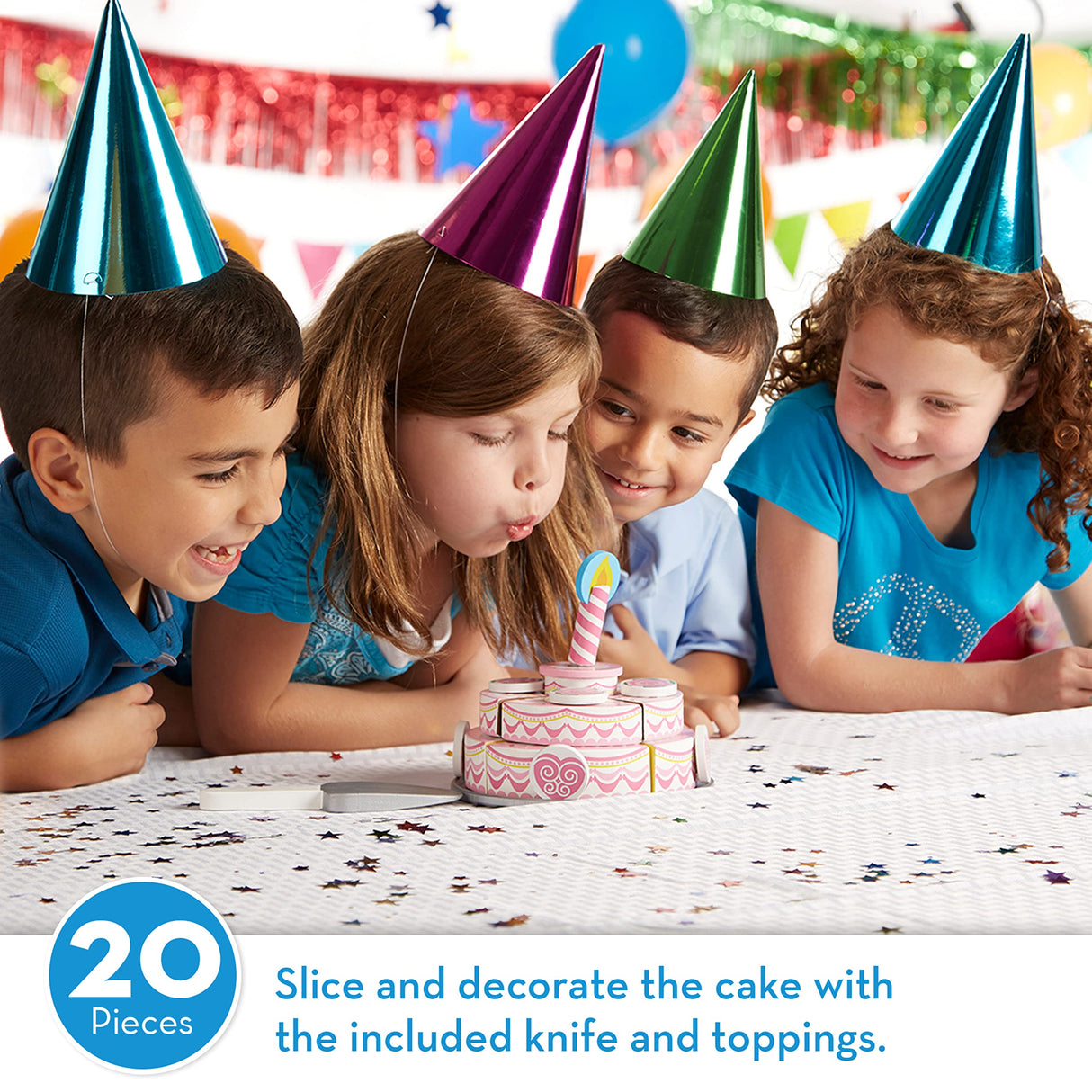 Melissa & Doug Triple-Layer Party Cake Wooden Play Food Set - Birthday Cake Pretend Food Play Set For Toddlers, Kids Ages 3+ Melissa & Doug