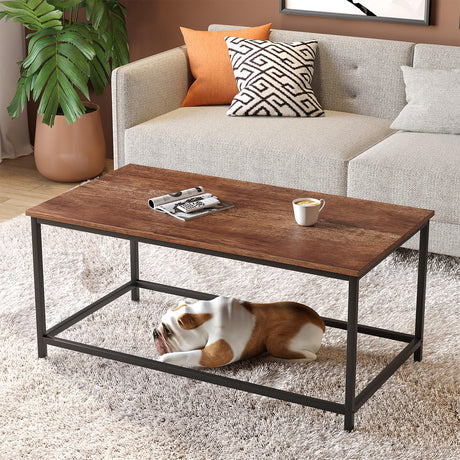SAYGOER Coffee Table Simple Modern Rectangular Center Table Open Space Minimalist for Living Room Home Office Industrial Cocktail Tables, Dark Walnut SAYGOER