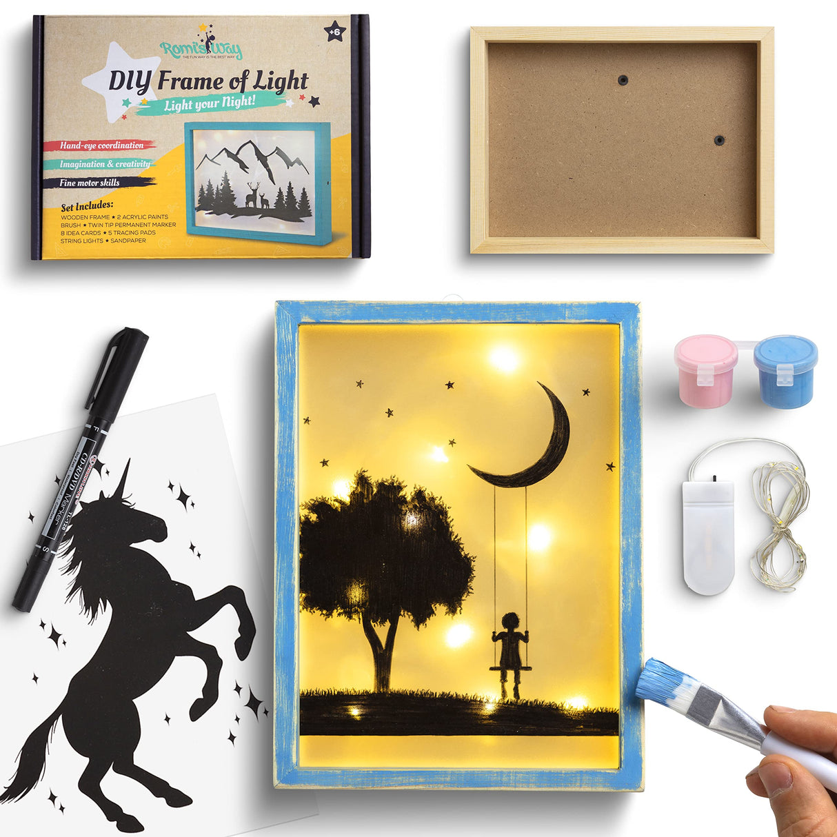 ROMI'S WAY DIY Frame Night Light – Crafts for Girls Ages 6-8-12 – Drawing Arts and Crafts for Kids – DIY Craft Kits for Girls & Boys – Art Supplies ROMI'S WAY