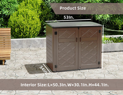 Horti Cubic 50 Cu. Ft. Horizontal Outdoor Storage Shed, HDPE Patio Storage Cabinet with Shelf Support and Lockable Doors for Grill, Pool Toys,