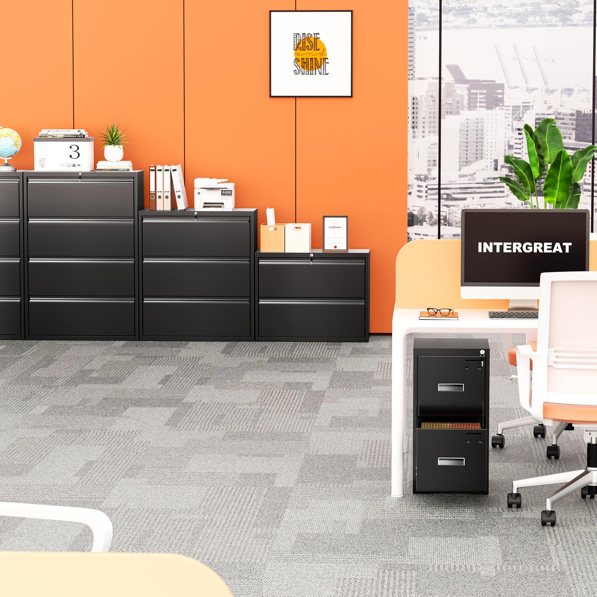 INTERGREAT File Cabinet 2 Drawers, Metal Lateral Filing Cabinet with Lock for Home Office, Locking Horizontal File Cabinet for Hanging Files INTERGREAT