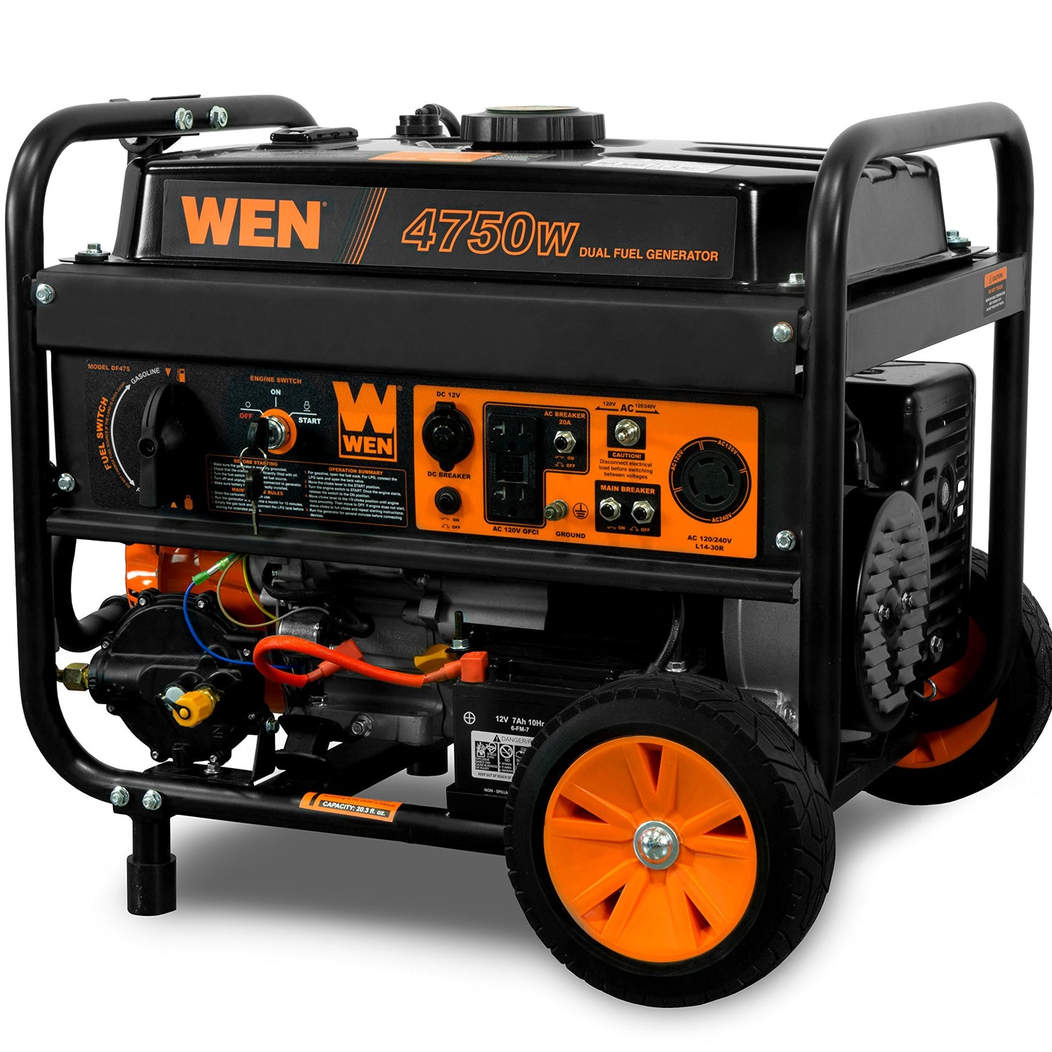 WEN DF475T Dual Fuel 120V/240V Portable Generator with Electric Start Transfer Switch Ready, 4750-Watt, CARB Compliant WEN