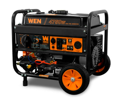 WEN DF475T Dual Fuel 120V/240V Portable Generator with Electric Start Transfer Switch Ready, 4750-Watt, CARB Compliant - WoodArtSupply