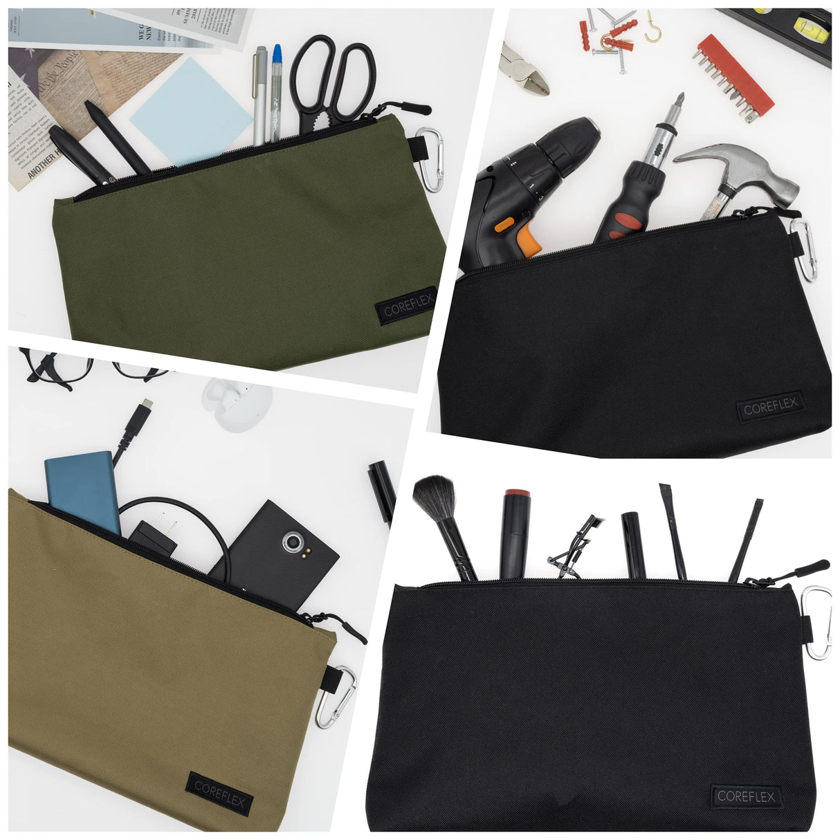 Coreflex 3 Pack Premium Tool Pouch Zipper Bag, 12inch Tool Bag, Multipurpose Storage pouch, Heavy duty Flat Bottom Tool bag with YKK Zipper for COREFLEX
