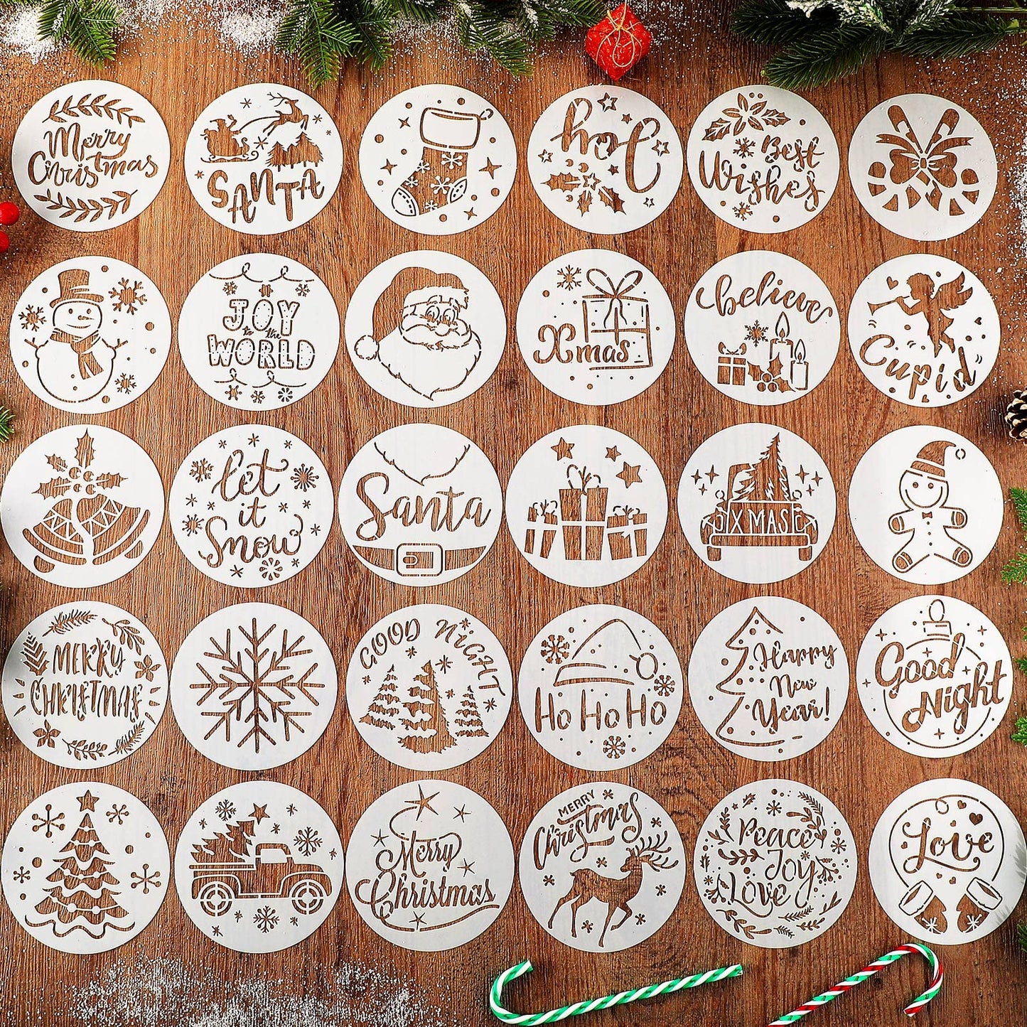 60 Pcs Christmas Stencils Reusable Stencils for Painting on Wood Snowflake Snowman Santa Stencils Holiday Small Stencils Xmas Stencil Template for DIY Wood Signs Wall Art Crafts Decor