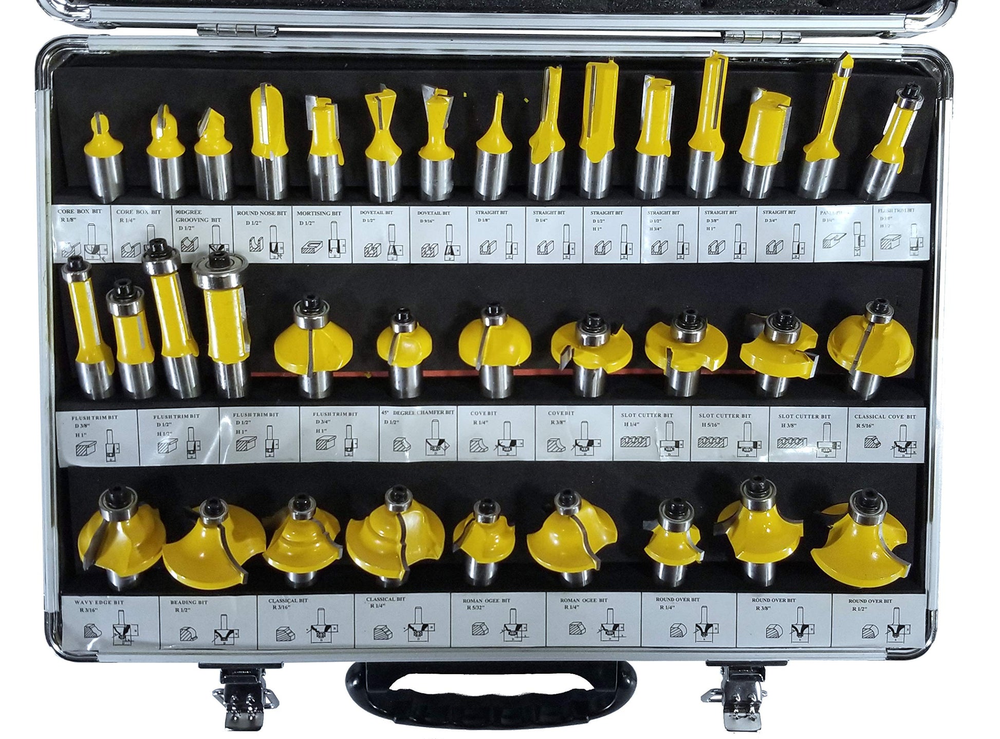 35 Piece Carbide Router Bits Set, 1/2" Shank, Multiple Route Bits, Aluminum Case - WoodArtSupply