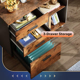 DEVAISE 3-Drawer Wood File Cabinet, Mobile Lateral Filing Cabinet, Printer Stand with Open Storage Shelves for Home Office, Rustic Brown DEVAISE