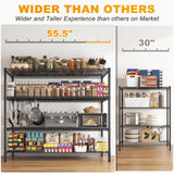 REIBII 55.5''W Storage Shelves 2500LBS Wire Shelving Unit with Wheels Heavy Duty Metal Shelves for Storage Adjustable Garage Storage Rack Pantry REIBII