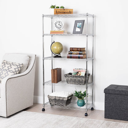 Seville Classics 5-Tier Wire Shelving with Wheels, 5-Tier, 30"" W x 14"" D (NEW MODEL), Chrome Plating, Plated Steel - WoodArtSupply