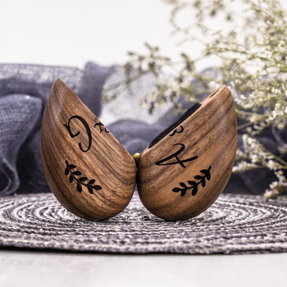 KEMEILA Custom Wooden Ring Box, Heart Shaped Engagement Ring Box, Walnut Ring Box Solid Wood Ring Box Jewelry Box Gift For Proposal Engagement - WoodArtSupply