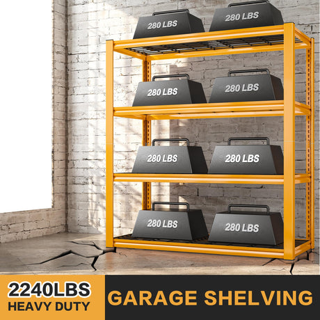 REIBII 40"W Garage Shelving Heavy Duty Loads 2240LBS Garage Storage Shelves Heavy Duty Shelving 4-Tier Adjustable Metal Shelves for Storage Rack REIBII