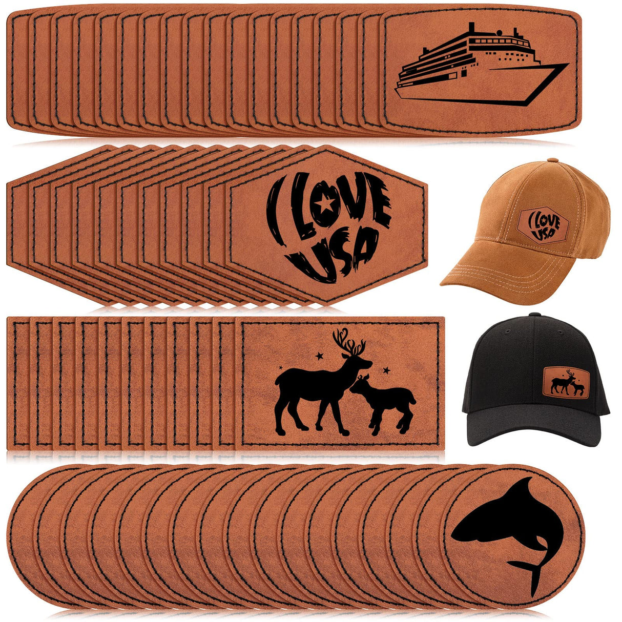 80 Pcs Blank Leatherette Hat Patches with Adhesive Rustic Patches Laser Supplies Faux Leather Hat Patches with Iron on Adhesive Bulk for Hat Shirt Juexica