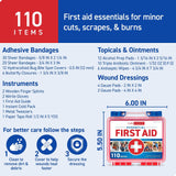 Care Science First Aid Kit, 110 Pieces | Professional Use for Travel, Work, School, Home, Car, Survival, Camping, Hiking, and More Care Science