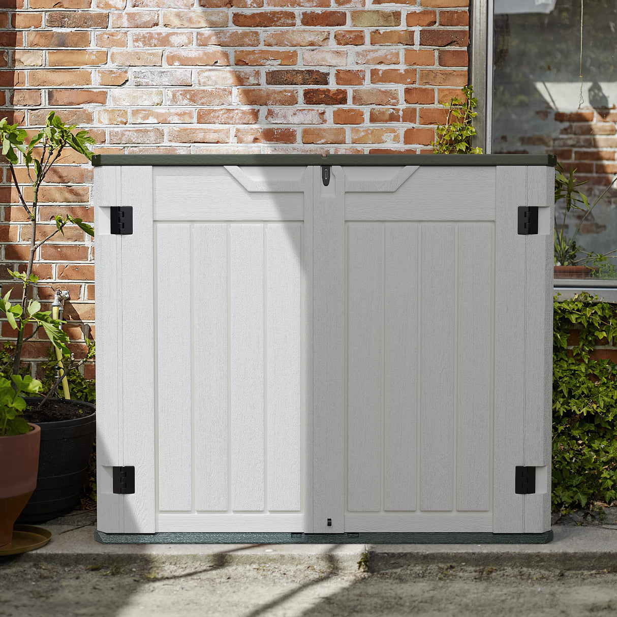 Homall Resin Outdoor Storage Shed 28 Cu Ft Horizontal Outdoor Storage Cabinet, Weather Resistant Resin Tool Shed, Multi-Purpose Shed Lockable Outdoor Homall