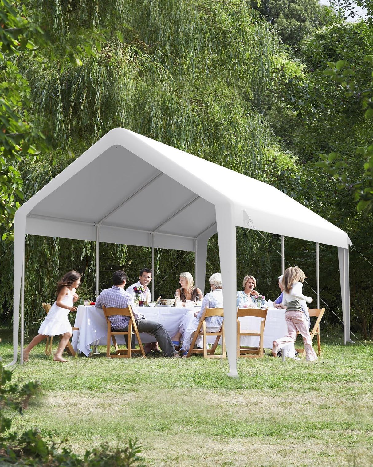 DEXSO Carport 13'x20' Heavy Duty Portable Garage, 1.0 mm Steel Poles & 180 g PE Waterproof Canopy, with Front & Rear Doors, 2 Side Doors, and 4 DEXSO