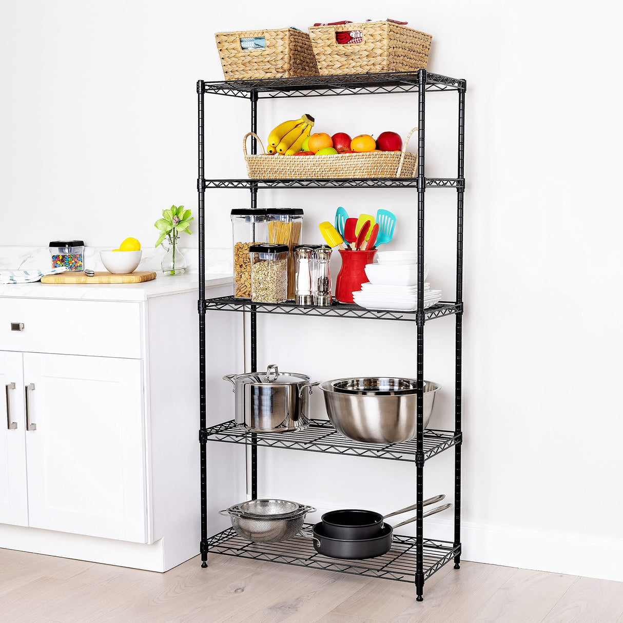 Seville Classics Solid Steel Wire Shelving Storage Unit Adjustable Shelves Organizer Rack, for Home, Kitchen, Office, Garage, Bedroom, Closet, Black, Seville Classics