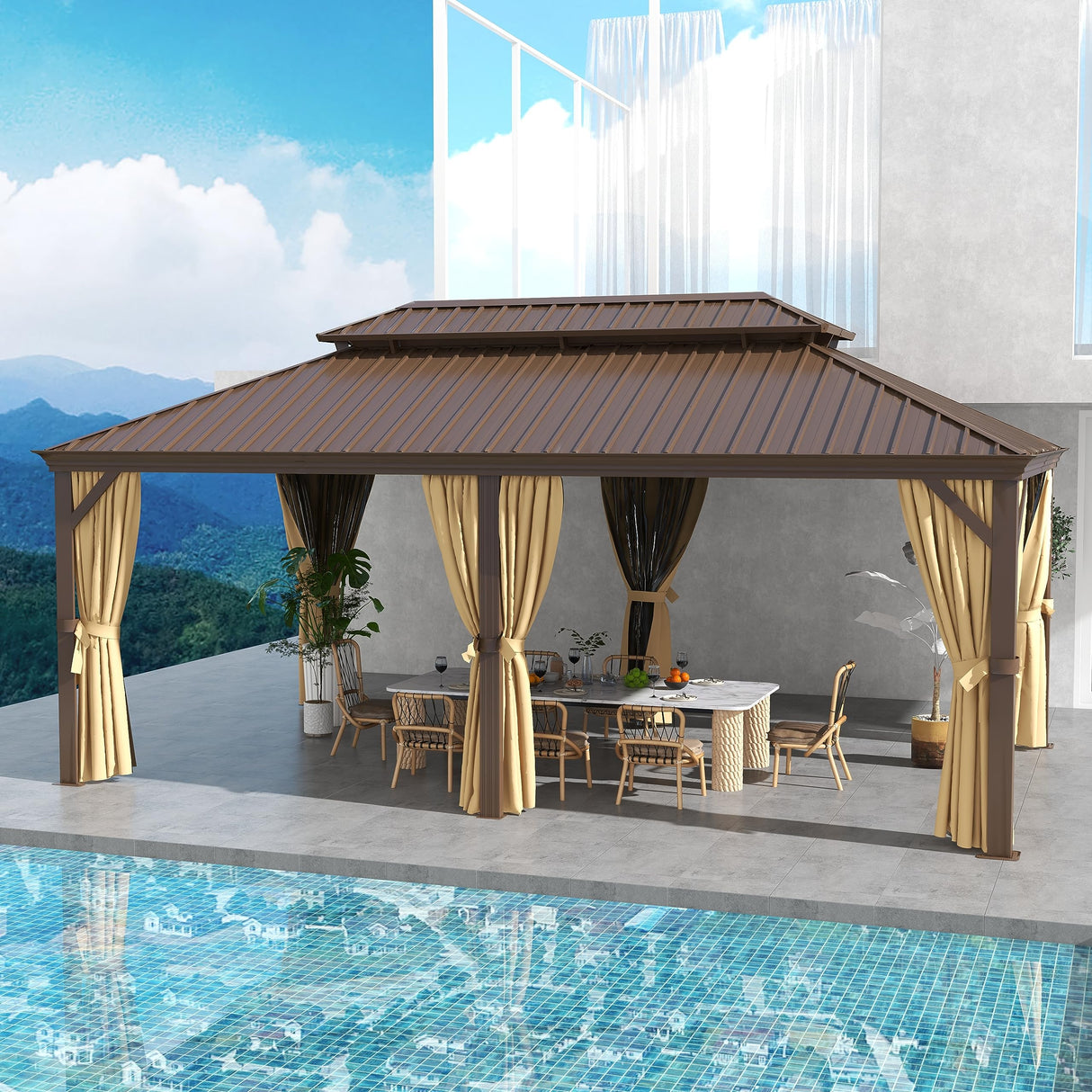 Aoxun 12' x 20' Permanent Hardtop Gazebo with Galvanized Steel Double Roof and Aluminum Frames Outdoor Large Pavilion Gazebo for Patio Deck Garden, Aoxun