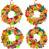 Whaline 12 Kits Fall Leaf Wreath Craft Kits Glitter Thanksgiving 3D Foam Wreath Signs with Maple Leaves Pumpkin Wiggle Eyes for Kids DIY Crafts Fall Whaline