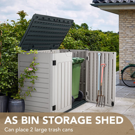 Devoko Resin Outdoor Storage Shed 28 Cu Ft Horizontal Outdoor Storage Cabinet Waterproof Patio Tools Storage Box for Pool Toys, Sofa Cushion, Lawn Devoko