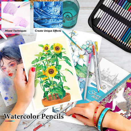 Soucolor 73 Art Supplies for Adults Kids, Art Kit Drawing Supplies Sketching Pencils Coloring Set with Sketchbook, Coloring Book, Charcoal Metallic Soucolor